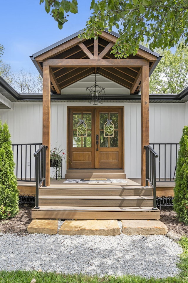 property entrance with french doors