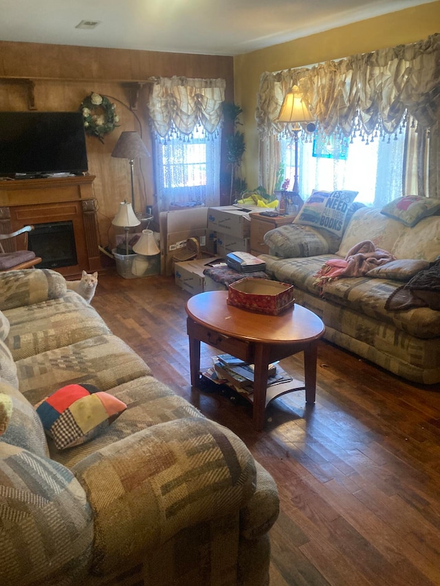 living room featuring dark hardwood / wood-style floors