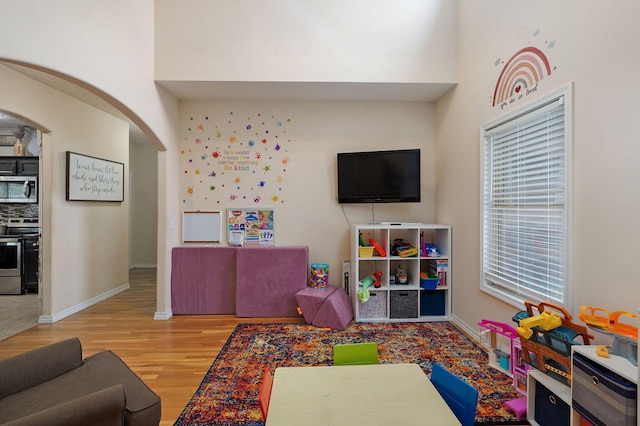 game room with hardwood / wood-style flooring