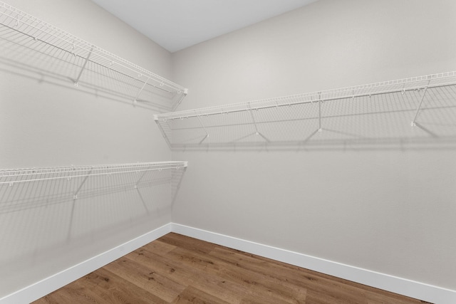 walk in closet with wood finished floors