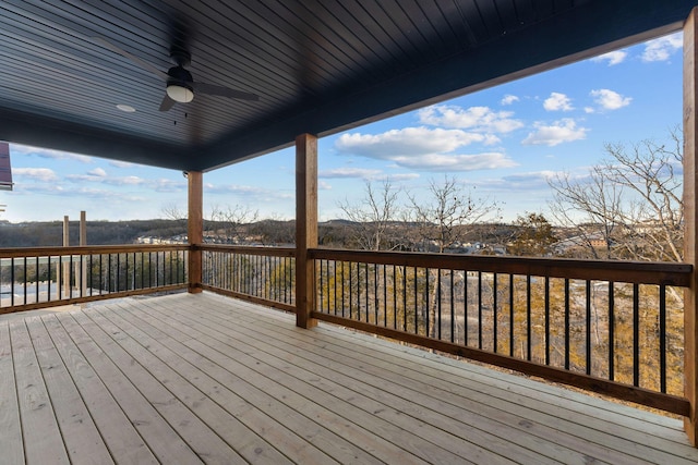 wooden deck with ceiling fan