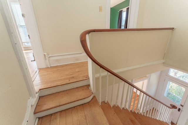 staircase featuring hardwood / wood-style floors