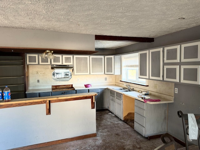 kitchen featuring sink, a textured ceiling, and ventilation hood