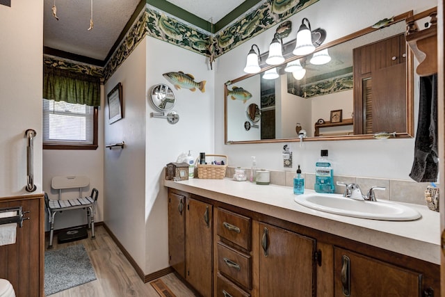 103 Red Fern Rd, Seneca, MO 64865 - bathroom featuring wood finished floors, vanity, a textured ceiling, and baseboards