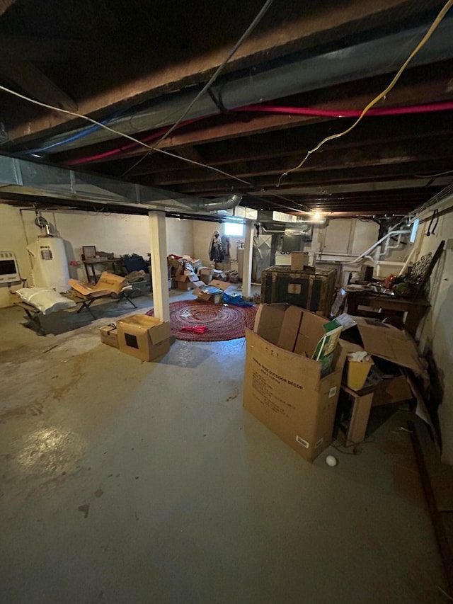 basement with water heater