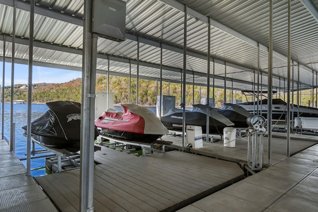 view of dock with a water view