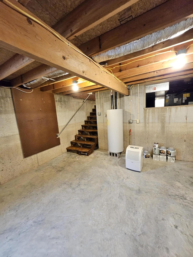 basement featuring gas water heater