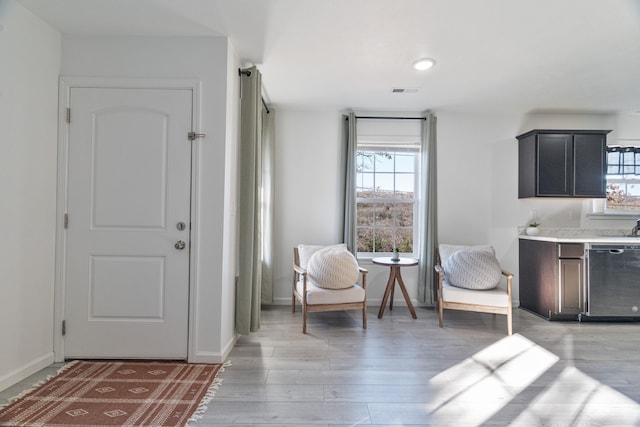 foyer entrance with plenty of natural light and light hardwood / wood-style floors