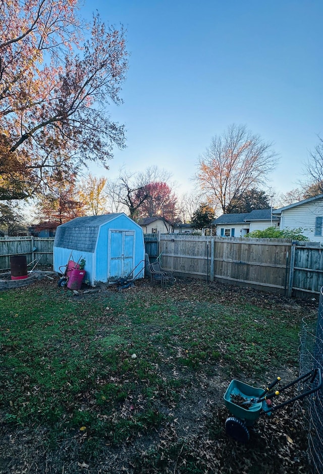 view of yard with a storage unit