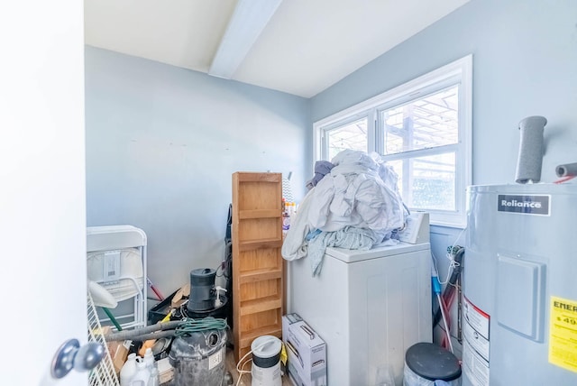 washroom with washer / dryer and electric water heater