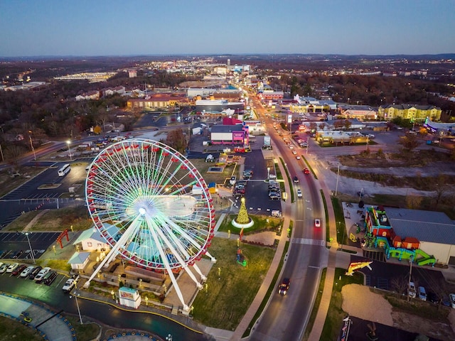 view of aerial view at dusk