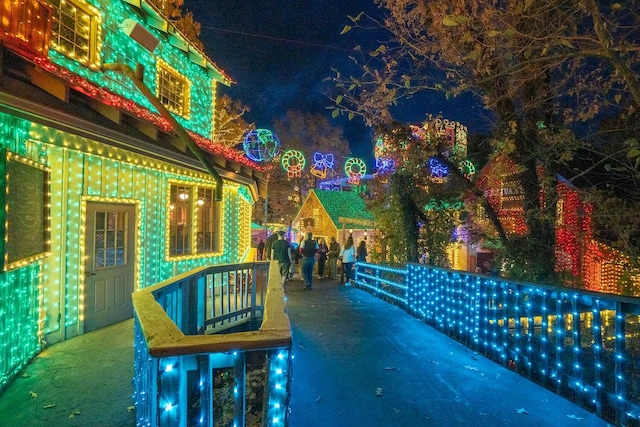 view of patio at night