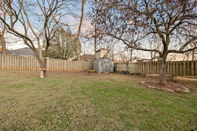 view of yard featuring a shed