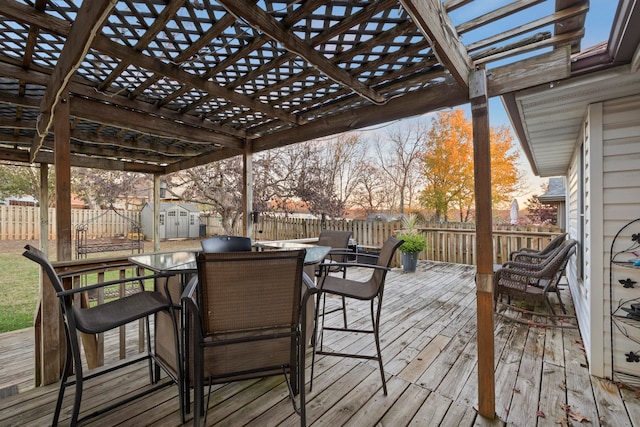 deck featuring a storage unit