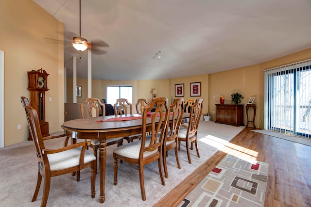 dining room featuring ceiling fan and light hardwood / wood-style flooring