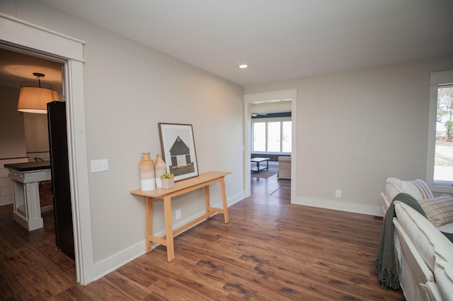 interior space with dark hardwood / wood-style floors