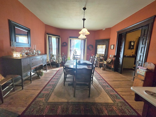 dining space with plenty of natural light and wood-type flooring