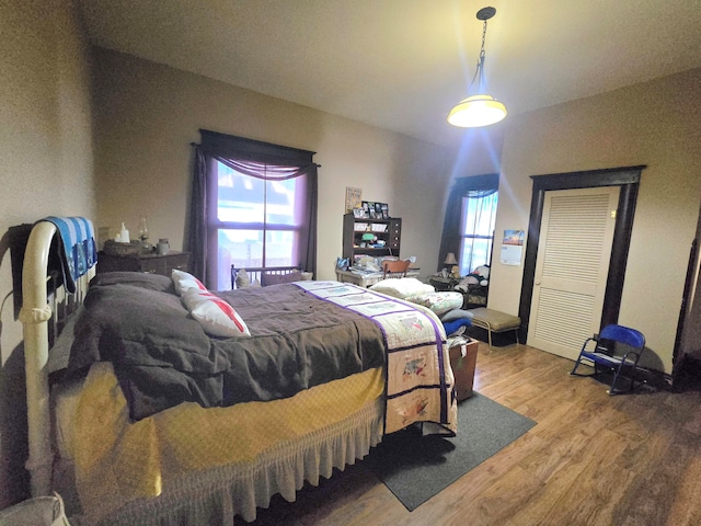 bedroom with wood-type flooring