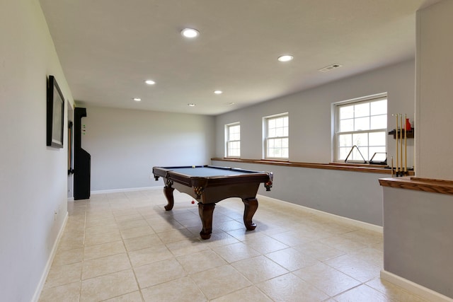 recreation room with light tile patterned flooring and billiards