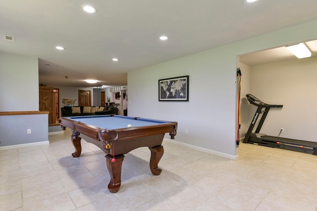 recreation room featuring light tile patterned flooring and billiards