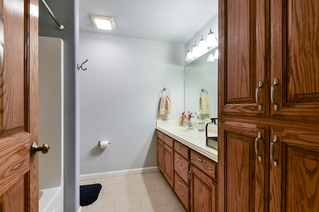 bathroom featuring tile patterned floors, vanity, and shower / tub combination