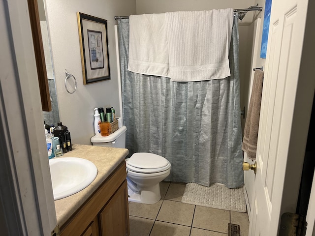 5058 Greenwood Dr, Merriam Woods, MO 65740 - bathroom with vanity, tile patterned floors, and a shower with shower curtain
