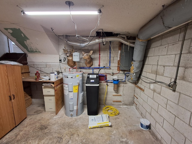 utility room featuring electric panel and electric water heater