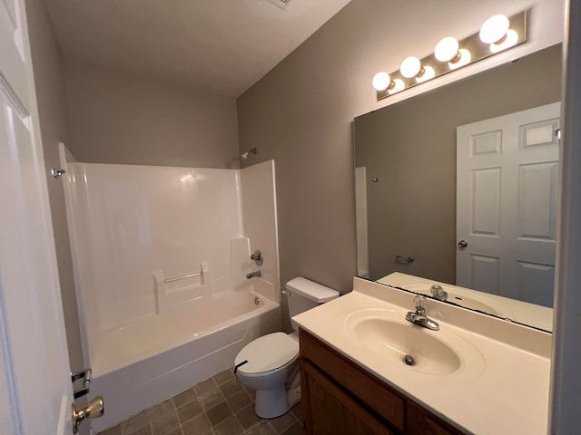 full bathroom featuring shower / tub combination, vanity, and toilet