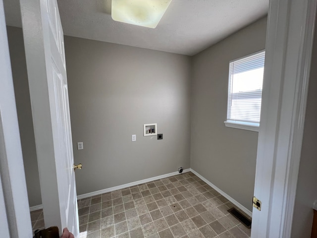 clothes washing area featuring hookup for an electric dryer and hookup for a washing machine