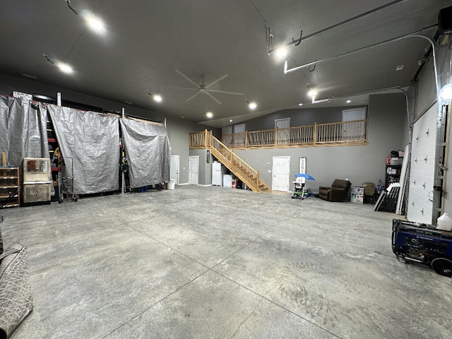 garage featuring ceiling fan