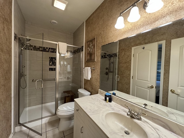 3830 Green Mountain Dr Unit 104, Branson, MO 65616 - bathroom with vanity, a stall shower, and tile patterned flooring