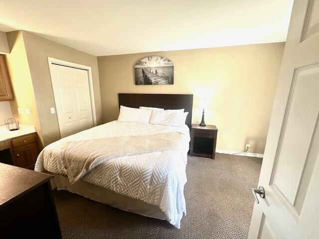 carpeted bedroom with a closet