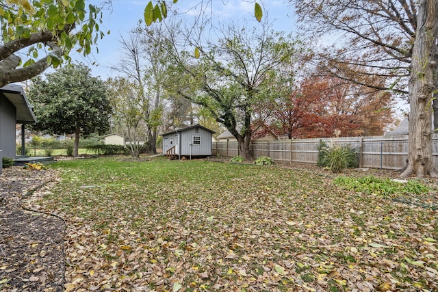 view of yard featuring a storage unit