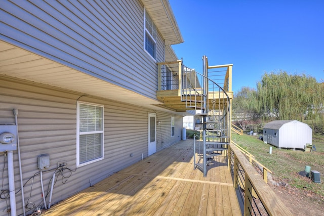 deck featuring a storage unit