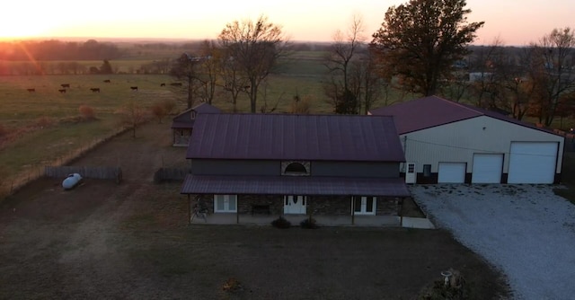 aerial view at dusk with a rural view