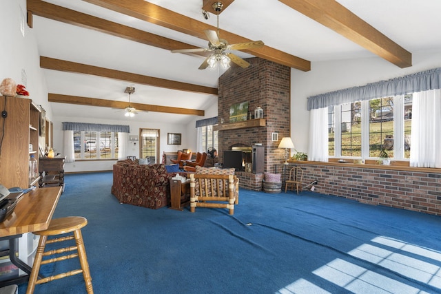 364 W Rd, Branson, MO 65616 - living area featuring carpet flooring, a ceiling fan, healthy amount of natural light, and a fireplace