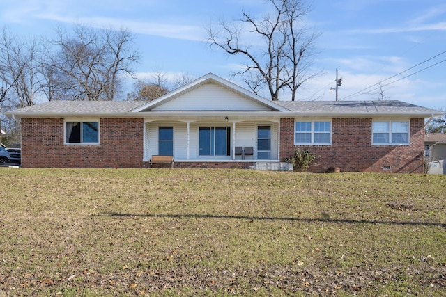 single story home featuring a porch and a front yard