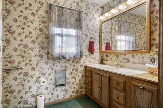 364 W Rd, Branson, MO 65616 - bathroom featuring wallpapered walls, vanity, and heating unit