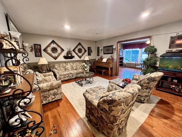 living room with hardwood / wood-style floors