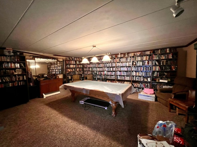 recreation room featuring carpet and billiards