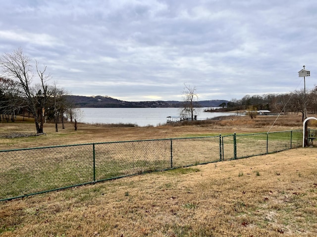 view of yard with a water and mountain view