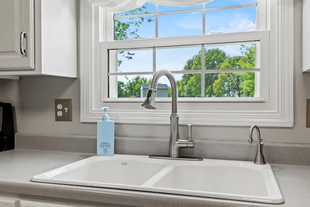 details featuring white cabinetry and sink