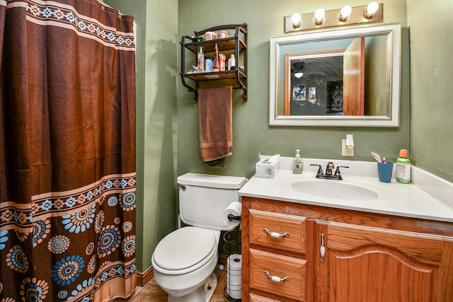 bathroom with tile patterned flooring, vanity, and toilet