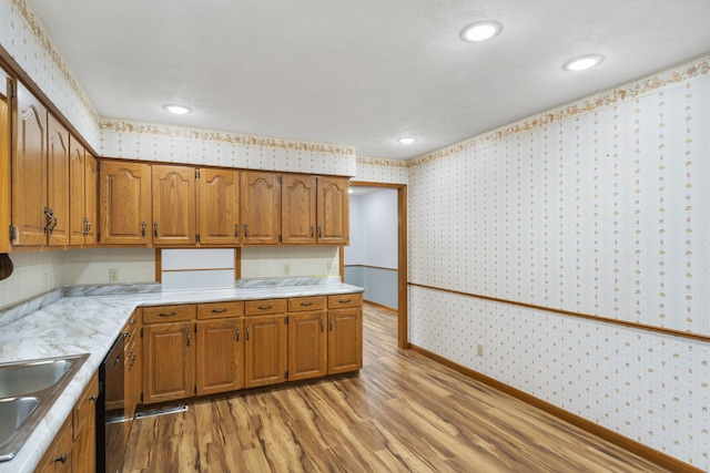 kitchen with light hardwood / wood-style flooring and sink