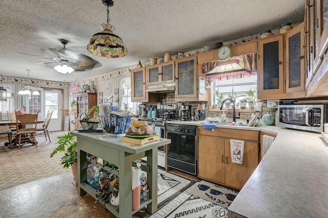 kitchen with dishwasher, decorative light fixtures, and a wealth of natural light