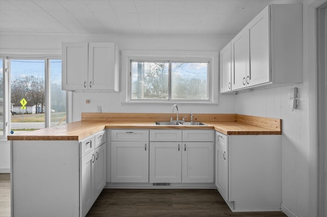 kitchen with sink, white cabinets, and a healthy amount of sunlight