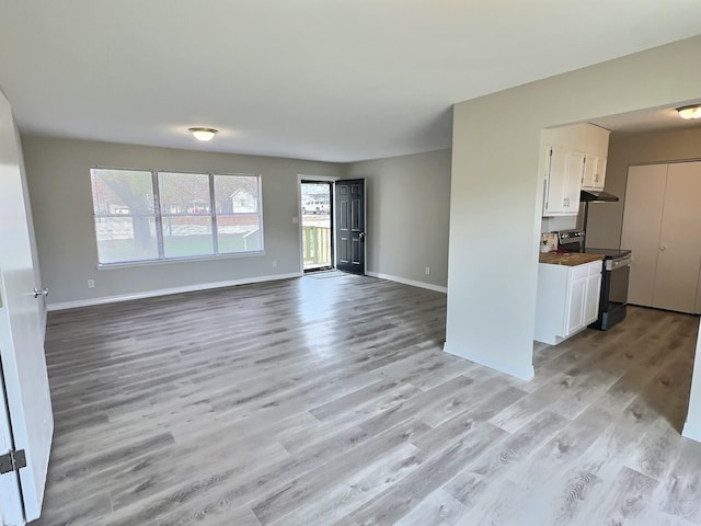 unfurnished living room with light hardwood / wood-style floors