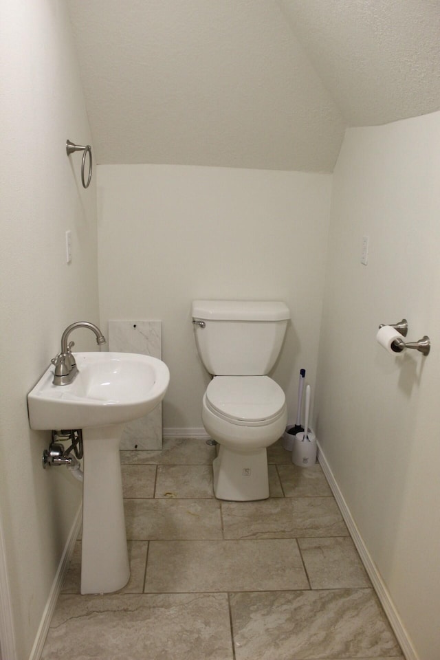 bathroom with toilet and vaulted ceiling