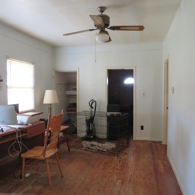 office space with ceiling fan and wood-type flooring