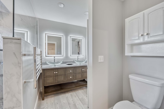 bathroom featuring hardwood / wood-style flooring, vanity, and toilet